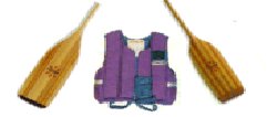 A personal flotation device (PFD) or life jacket  and paddles for canoeing.